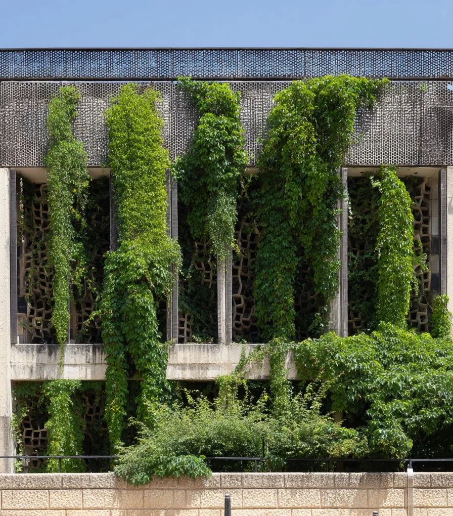 Urban green wall installation with integrated technology