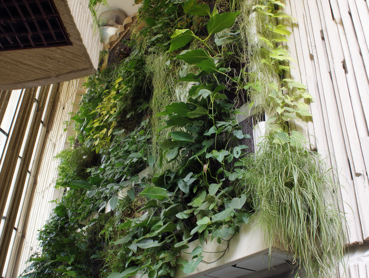 Vertical garden with lush vegetation